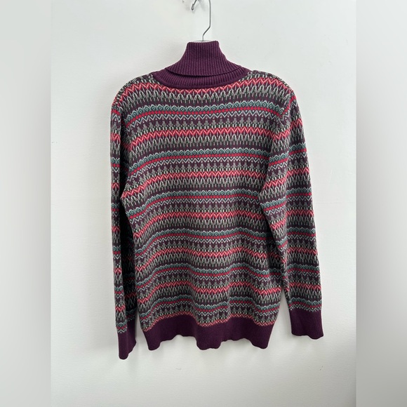 Vintage LL Bean Cotton Cashmere Fair Isle Knit Turtleneck Sweater Size L - Picture 9 of 9
